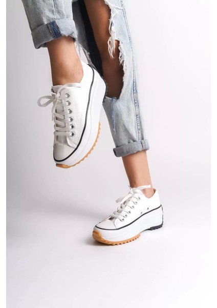 Parıs Bağcıklı Ortopedik Taban Kadın Sneaker Spor Ayakkabı Bt - Beyaz