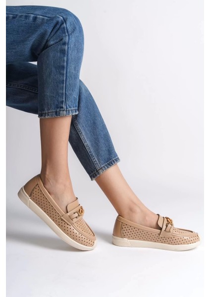 Lızy Bağcıksız Ortopedik Rahat Taban Kalp Desenli Kadın Babet Ayakkabı Kt - Ten modelleri