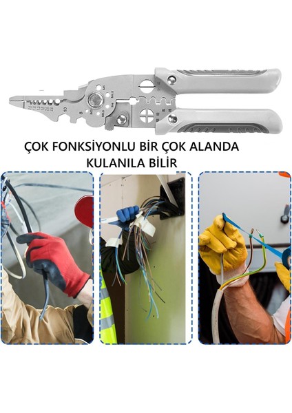Profesyonel Çok Amaçlı Tel Sıyırıcı Pensesi, Elektrikçiler Için Kablo Kesme Bükme ve Sıkma Pensesi