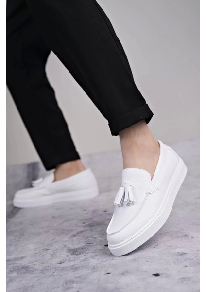 SLW153 Bloom Bağcıksız Püsküllü Cilt Erkek Günlük Spor Klasik Ayakkabı Cbt - Beyaz