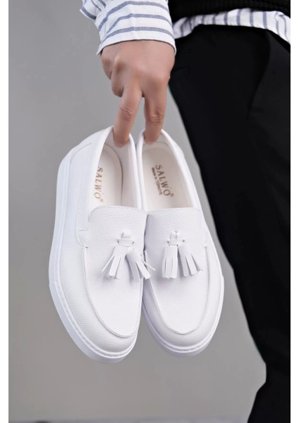 SLW153 Bloom Bağcıksız Püsküllü Cilt Erkek Günlük Spor Klasik Ayakkabı Cbt - Beyaz fırsatları