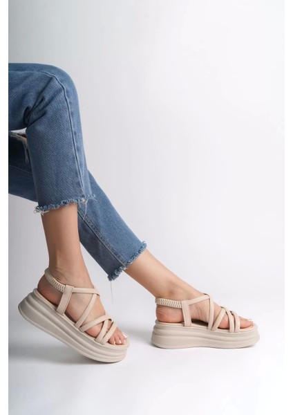 Bella Lastikli Şerit Detaylı Ortopedik Taban Kadın Sandalet Kt - Krem fiyatları