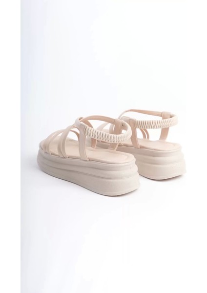 Bella Lastikli Şerit Detaylı Ortopedik Taban Kadın Sandalet Kt - Krem indirimleri
