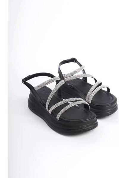 Rıley Ince Tokalı Taşlı Şeritli Ortopedik Taban Kadın Sandalet St - Siyah fırsatları