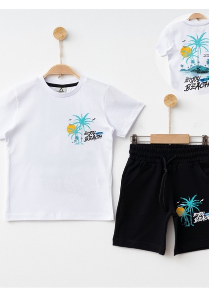 Marcoera Erkek Çocuk Baskılı Şortlu Takım 4-12 Yaş Beyaz