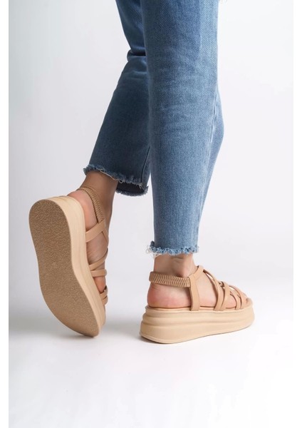 Bella Lastikli Şerit Detaylı Ortopedik Taban Kadın Sandalet Tt - Ten modelleri