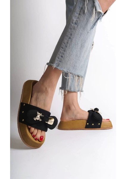 Dıla Kalın ve Ortopedik Taban Ayıcıklı Saten Kadın Terlik Kt - Siyah fiyatları