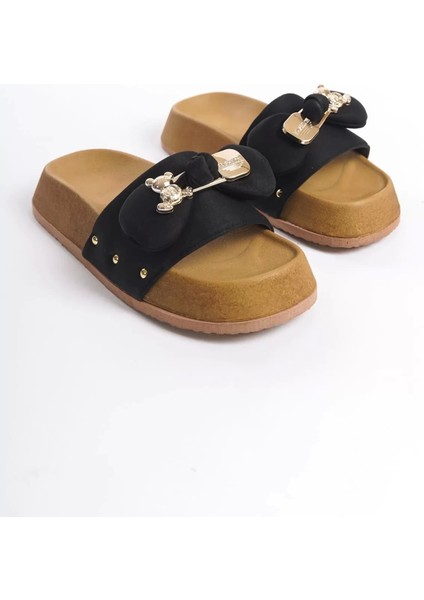 Dıla Kalın ve Ortopedik Taban Ayıcıklı Saten Kadın Terlik Kt - Siyah fırsatları