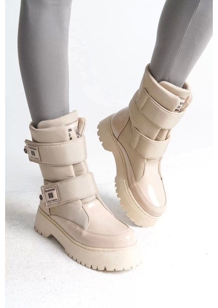 Elısa Cırt Cırtlı Paraşüt Kumaş Rugan Kadın Bot Kt - Krem