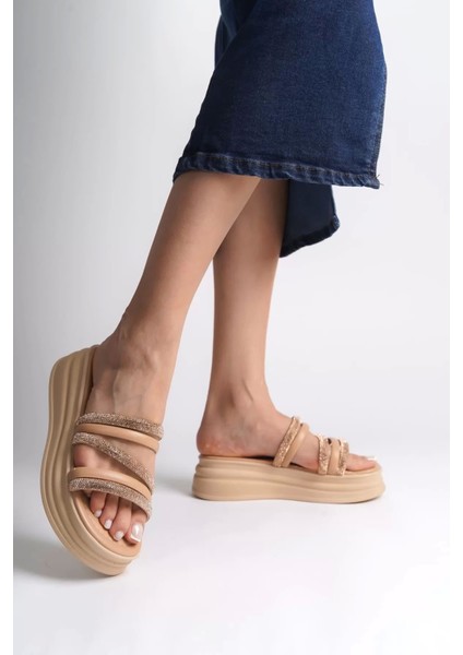 Elıse Düz Topuklu Şeritli Taşlı Kalın ve Ortopedik Taban Kadın Terlik Tt - Ten fiyatları