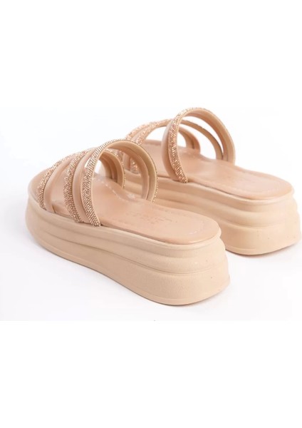 Elıse Düz Topuklu Şeritli Taşlı Kalın ve Ortopedik Taban Kadın Terlik Tt - Ten indirimleri