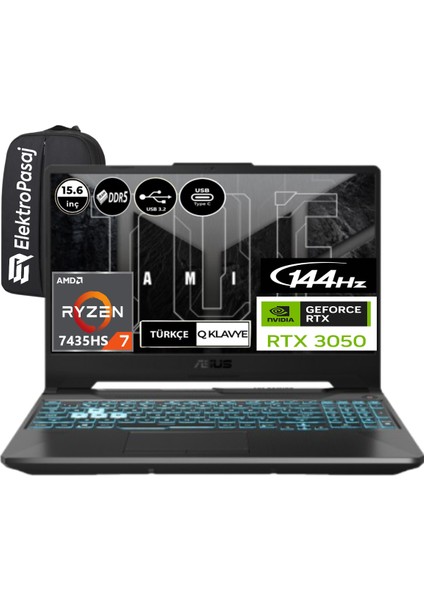 Tuf Gaming A15 FA506NCR-HN035EP6 Ryzen 7 7435HS 32 GB Ram 1 Tb SSD RTX3050 Freedos 15.6" Taşınabilir Bilgisayar Fhd + Elektropasaj Çanta