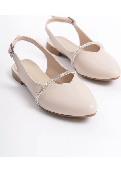 Allıson Tokalı Ortopedik Rahat Taban Taş Detaylı Kadın Babet Ayakkabı Kt - Krem fırsatları