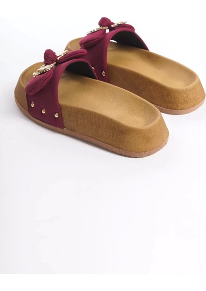 Dıla Kalın ve Ortopedik Taban Ayıcıklı Saten Kadın Terlik Kt - Bordo indirimleri