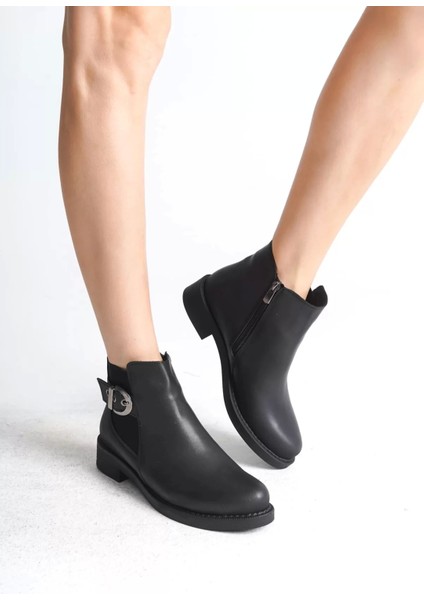Luna Fermuarlı Lastikli Ortopedik Taban Topuklukadın Bot St - Siyah