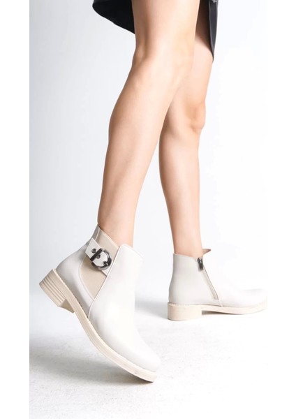 Luna Fermuarlı Lastikli Ortopedik Taban Topuklukadın Bot Kt - Krem modelleri