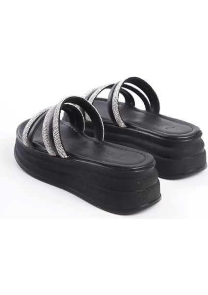 Elıse Düz Topuklu Şeritli Taşlı Kalın ve Ortopedik Taban Kadın Terlik St - Siyah indirimleri