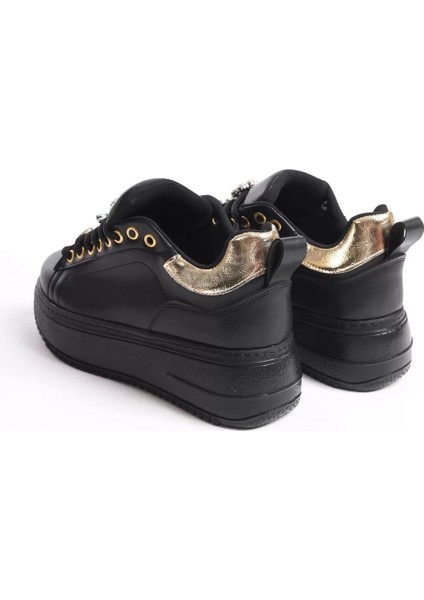 Brıanna Bağcıklı Ortopedik Taban Renkli Taş Dekorlu Kadın Sneaker Spor Ayakkabı St - Siyah/altın indirimleri
