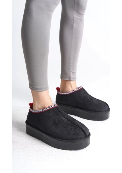 Leıla Bağcıksız Düz ve Kalın Taban Içi Kürklü Kısa Süet Kadın Bot St - Siyah