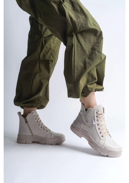 Amber Bağcıklı Fermuarlı Ortopedik Tabankadın Bot Kt - Krem fiyatları