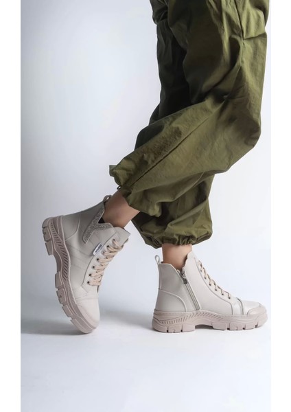 Amber Bağcıklı Fermuarlı Ortopedik Tabankadın Bot Kt - Krem modelleri