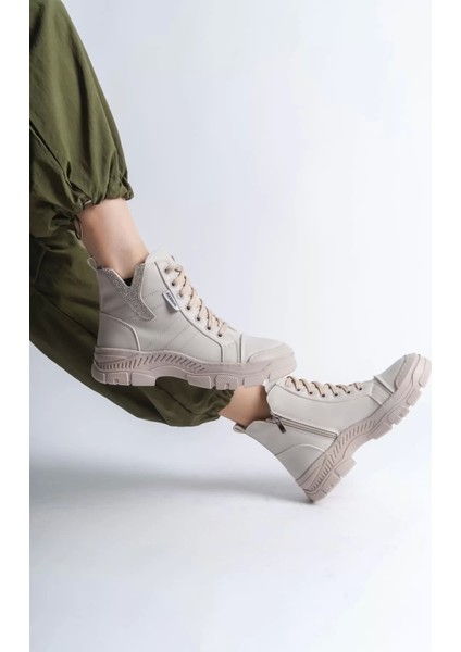 Amber Bağcıklı Fermuarlı Ortopedik Tabankadın Bot Kt - Krem fırsatları