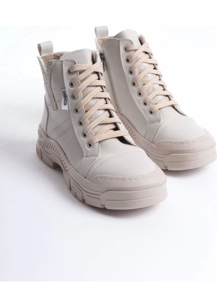 Amber Bağcıklı Fermuarlı Ortopedik Tabankadın Bot Kt - Krem indirimleri