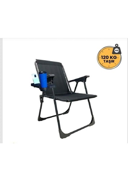 Kamp Sandalyesi Katlanır Piknik Sandalye Oval Bardaklıklı Plaj Sandalyesi 1 Adet