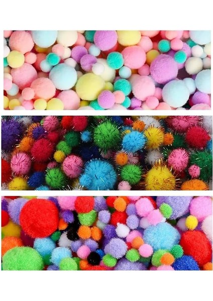 Renkli Pon Pon 10 20 30 mm 255 Li 1 Paket Pastel Metalik ve Ana Renkler Peluş Ponpon Tüylü Ponpon Okul Öncesi Kreş Elişi