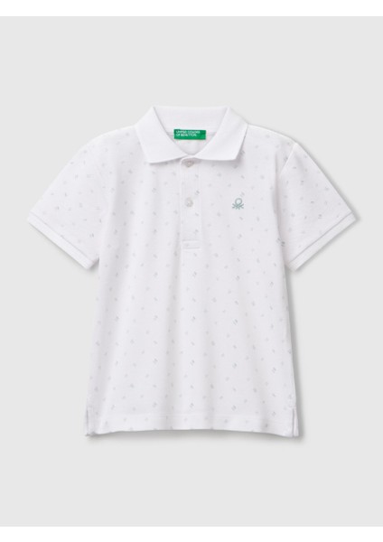 Benetton Erkek Çocuk Desenli Polotshirt 1-6 Yaş Beyaz