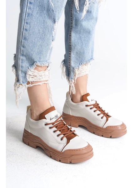 Jane Bağcıklı Ortopedik Taban Kadın Sneaker Spor Ayakkabı Tt - Krem