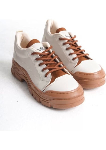 Jane Bağcıklı Ortopedik Taban Kadın Sneaker Spor Ayakkabı Tt - Krem