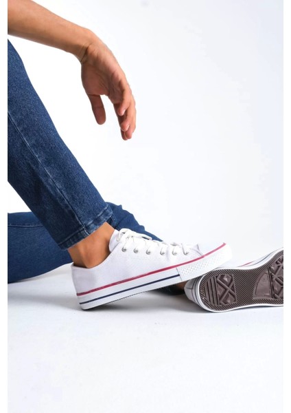 JY0422 Luke Bağcıklı Keten Kumaş Erkek Günlük Sneaker Ayakkabı Kbt - Beyaz
