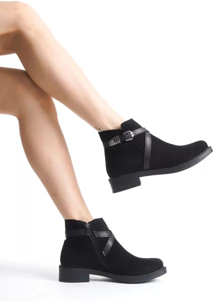 Almıla Fermuarlı Lastikli Ortopedik Taban Topuklu Süet Kadın Bot St - Siyah fiyatları