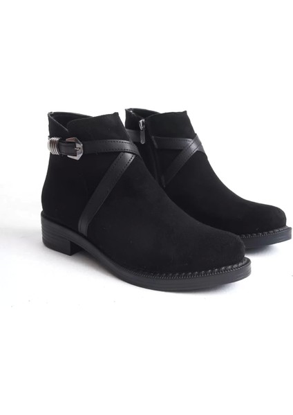 Almıla Fermuarlı Lastikli Ortopedik Taban Topuklu Süet Kadın Bot St - Siyah fırsatları