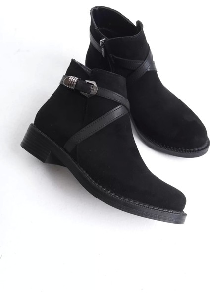 Almıla Fermuarlı Lastikli Ortopedik Taban Topuklu Süet Kadın Bot St - Siyah indirimleri