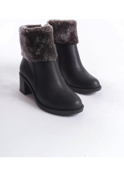 Katya Fermuarlı Ortopedik Taban Topuklu Kürk Detaylıkadın Bot St - Siyah indirimleri
