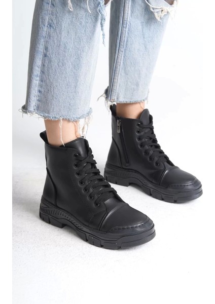 Bloom Bağcıklı Fermuarlı Ortopedik Tabankadın Bot St - Siyah