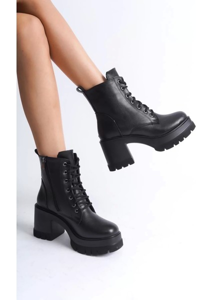 Lauren Bağcıklı Fermuarlı Ortopedik Taban Topuklukadın Bot St - Siyah modelleri