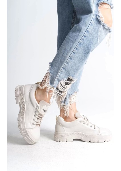 Jane Bağcıklı Ortopedik Taban Kadın Sneaker Spor Ayakkabı Kt - Krem modelleri