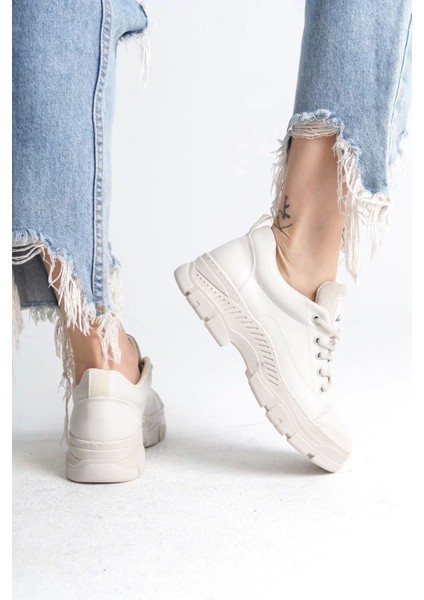 Jane Bağcıklı Ortopedik Taban Kadın Sneaker Spor Ayakkabı Kt - Krem fırsatları