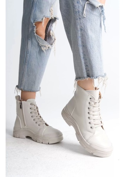 Bloom Bağcıklı Fermuarlı Ortopedik Tabankadın Bot Kt - Krem modelleri