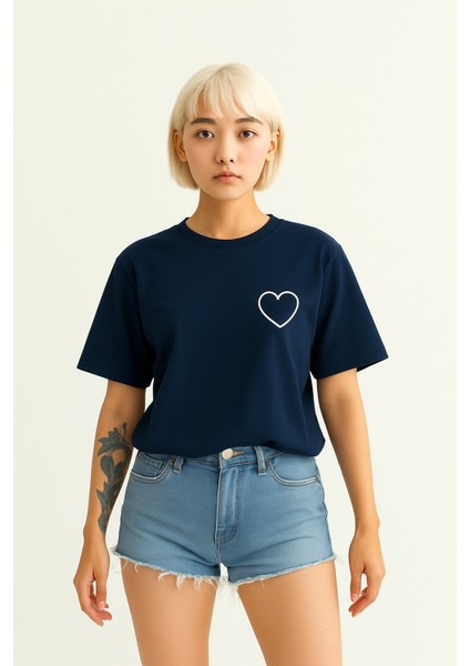 Oversize Kadın Tshirt Renkli Kalp Baskılı Tshrt Tişört Rahat Kesim Geniş Kalıp Pavro