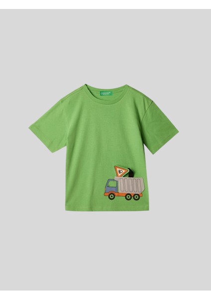 Benetton Erkek Çocuk Figürlü Tshirt 1-6 Yaş Yeşil