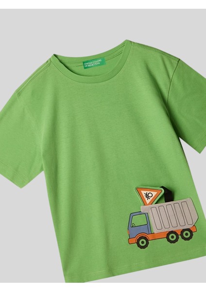 Benetton Erkek Çocuk Figürlü Tshirt 1-6 Yaş Yeşil