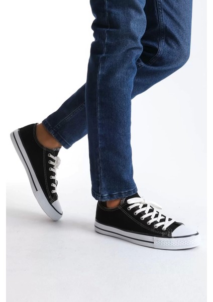 JY0422 Luke Bağcıklı Keten Kumaş Erkek Günlük Sneaker Ayakkabı Kbt - Siyah
