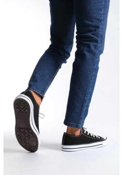 JY0422 Luke Bağcıklı Keten Kumaş Erkek Günlük Sneaker Ayakkabı Kbt - Siyah