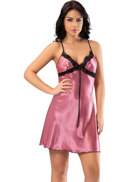 Gül Kurusu Saten Gecelik - M-367 - Beden L/xl Gnzrz