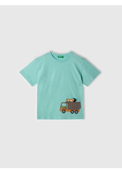 Benetton Erkek Çocuk Figürlü Tshirt 1-6 Yaş Mint