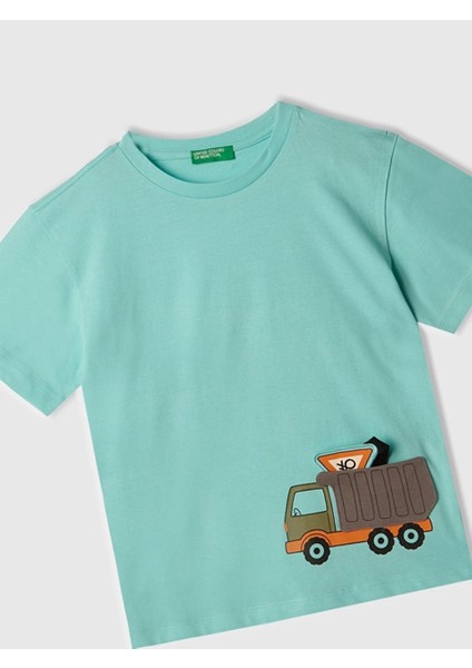 Benetton Erkek Çocuk Figürlü Tshirt 1-6 Yaş Mint